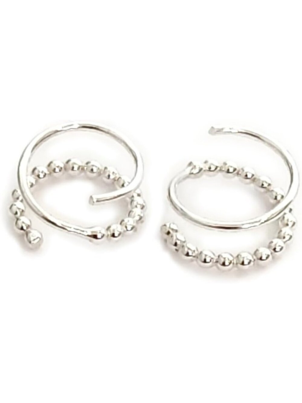 Elegant Beaded Wire Twist Hoop Earrings for Single Piercing - Gold/Sterling